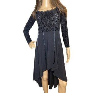 Royal Bones Dang Goodman Goth Black‎ Velvet Lace Top Midi Dress Size Small